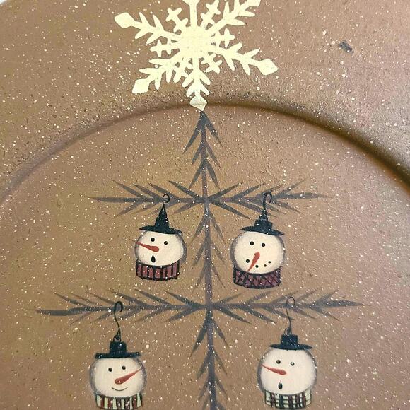 Donna White Christmas Plate Tree with Happy Snowman Ornaments Star Topper 9.5" - Picture 2 of 5